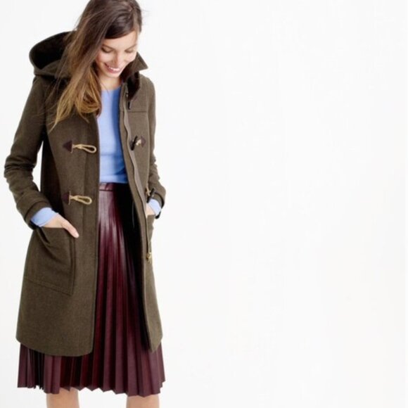 J.Crew Green Wool Coat with Toggle Button & Hood - Picture 1 of 10